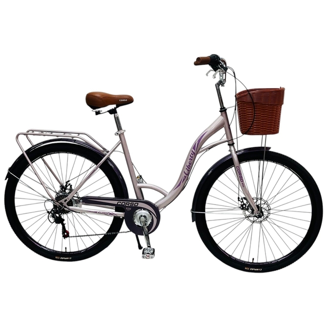 Міський велосипед 28 ST Corso «LIBERTY» LR-28833 сталь 20", (к-т SHIMANO) рожевий + кошик фото westvelo.com