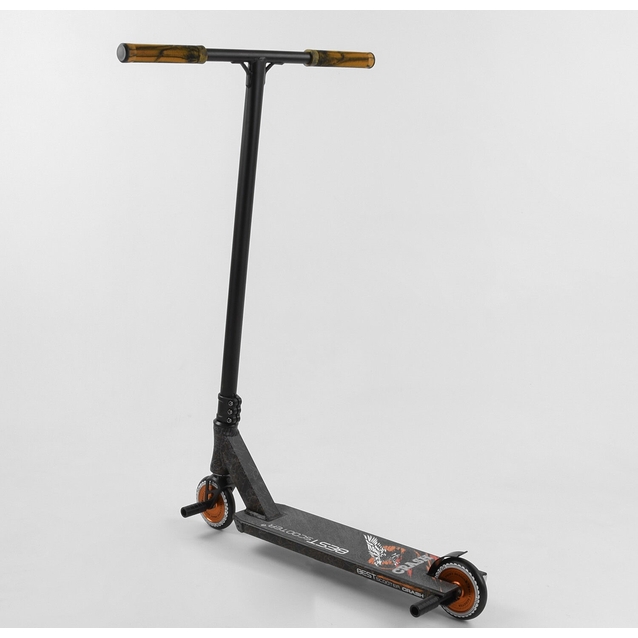 Самокат трюковий Best Scooter «CRASH» 65640 чорно-помаранчевий, HIC-система, пеги, AL диск та дека, колеса PU Ø110mm, ширина керма - 57 см фото westvelo.com