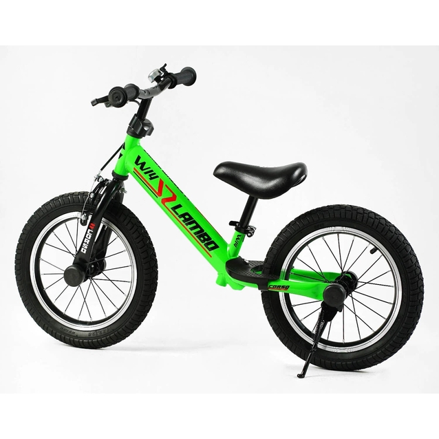 Велобіг 14 Corso надувні колеса, сталева рама «LAMBO» LB-14700 салатовий, ручне гальмо, алюмінієві обода, підставка для ніг, підніжка, дзвоник фото westvelo.com