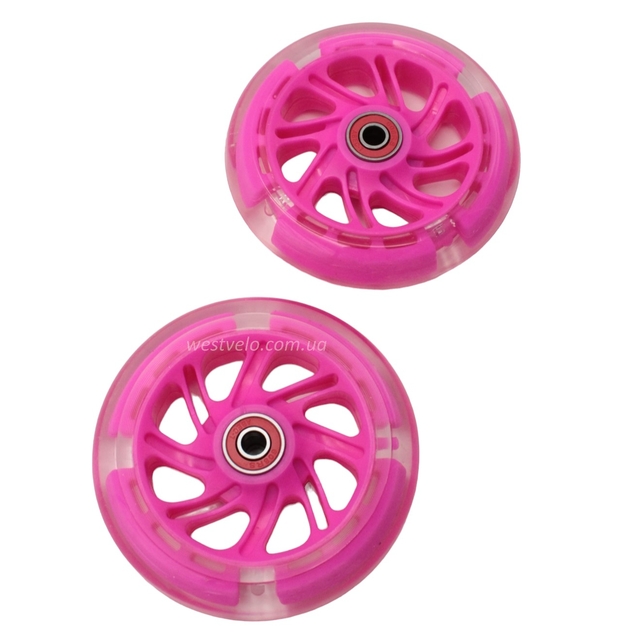 Колесо дитячого 3-х кол. самоката Ø120/30мм, діодне, рожеве (011) фото westvelo.com