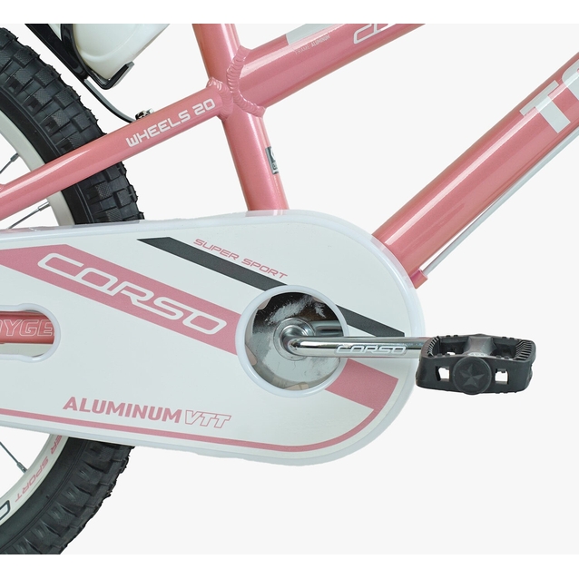 Дитячий велосипед 20 AL Corso «TAYGER» TG-45933 алюмінієва рама пудрово-білий, ручне гальмо, дод. колеса, дзвоник, бутилочка фото westvelo.com