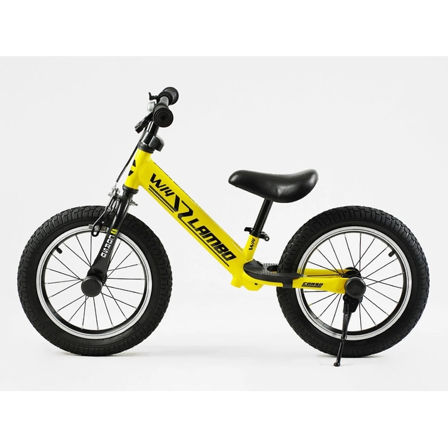Велобіг 14 Corso надувні колеса, сталева рама «LAMBO» LB-14704 жовтий, ручне гальмо, алюмінієві обода, підставка для ніг, підніжка, дзвоник фото westvelo.com