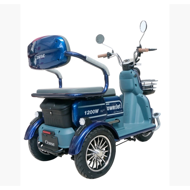 Трицикл Corso «POWER JET» JT-933014, двигун 1200W, акумулятор 72V 28Ah графеновий, синій + 1 ящик. акум, колеса 10" фото westvelo.com