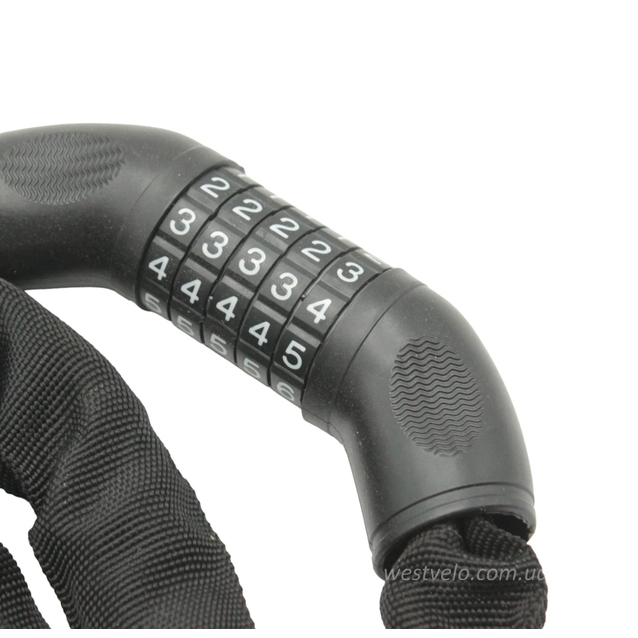 Замок на код змінний 5 цифр, ланц в чохлі 1000мм. MASJIE 162, чорний фото westvelo.com