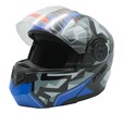 Мото шолом, трансформер (S 55-56) BLD-159 чорний глянець синьо-сірим малюнком з відкидними окулярами фото westvelo.com