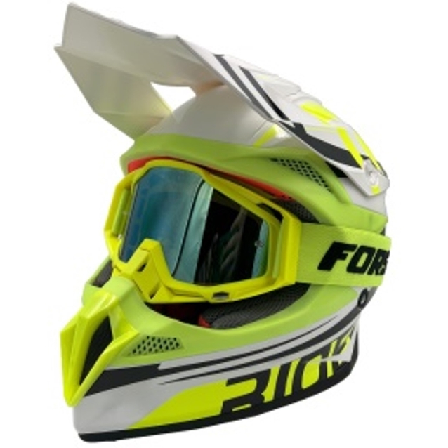Шолом, закритий крос/ендуро (L) АТV Forsage Rider  030 біло-жовтий глянець з дашком + окуляри