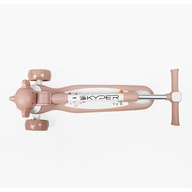 Самокат 2в1 Skyper EF-5933-81 колеса PU Ø125mm/40mm зі світлом, коричневий, музика та підсвічування платформи, кермо складне фото westvelo.com