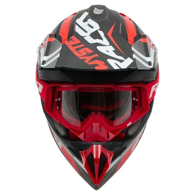 Шолом, закритий крос/ендуро (L) АТV Forsage Rider 032 чорно-червоний глянець з дашком + окуляри фото westvelo.com