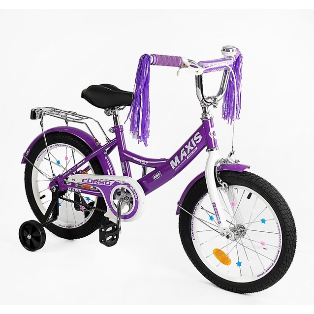 Дитячий велосипед 18 ST Corso «MAXIS» CL-18089 фіолетовий, ручне гальмо, дзвіночок, сидіння з ручкою, додаткові колеса фото westvelo.com