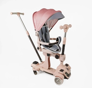 Самокат 5в1 Skyper BL-72440, колеса PU 125х40mm зі світлом, з дашком, поворотне сидіння, рожевий