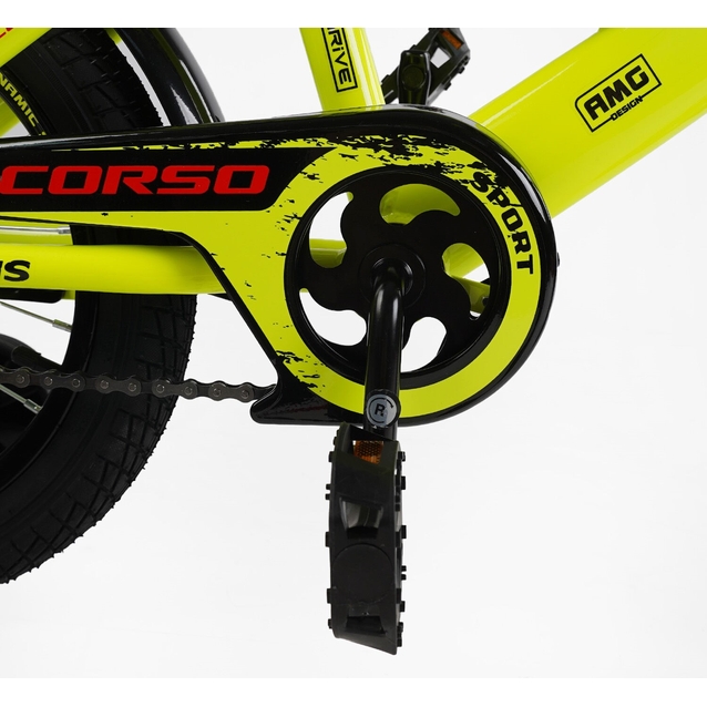 Дитячий велосипед 14 ST Corso «MAXIS» CL-14663 жовтий, ручне гальмо, дзвіночок, сидіння з ручкою, додаткові колеса фото westvelo.com