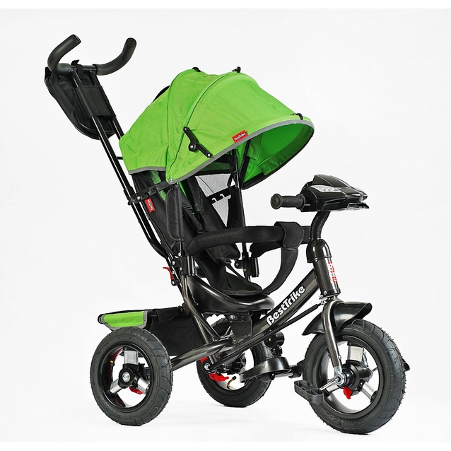 Дитячий велосипед 3-х колісний з батьківською ручкою, з дашком, надувні колеса Best Trike 3390/34-820 салатовий, d=29см. переднє, d = 26см. задні, ФАРА З USB, пульт фото westvelo.com