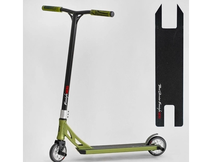 Самокат трюковий Best Scooter «FREESTYLE» N-56307 чорно-оливковий, HIC-система, пеги, AL диск та дека, колеса PU Ø120mm, ширина керма - 58 см