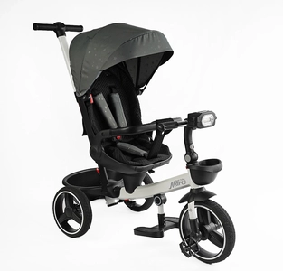 Дитячий велосипед 3-кол з батьківською ручкою, з даш, PU BestTrike «MARCO» 9155/603-85 біло-сірий (зірочки), поворотне сидіння, складне кермо, кошик, телескопічна ручка, фара музична