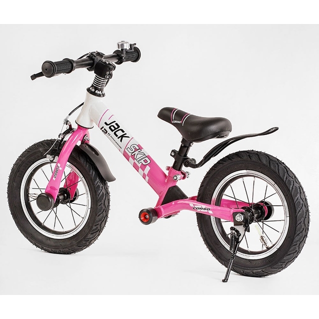 Велобіг 12 Corso надувні колеса, сталева рама «SKIP JACK» 25025 ручне гальмо, з амортизатором, рожево-білий фото westvelo.com