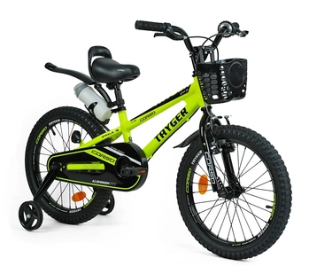 Дитячий велосипед 18 AL Corso «TAYGER» TG-82159 алюмінієва рама неоново-жовтий, ручне гальмо, дод. колеса, дзвоник, бутилочка