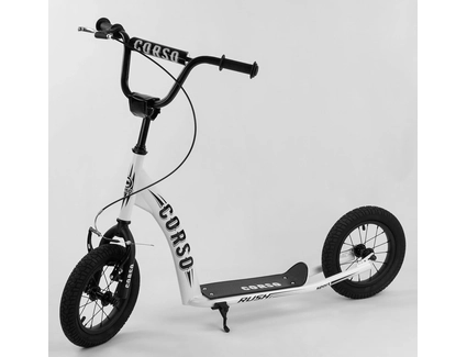 Самокат дитячий 2-х колісний, надувні колеса 12 Corso CR-T 3029 білий, ручне переднє гальмо