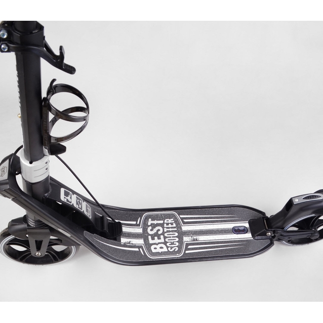 Самокат дитячий 2-х колісний, PU Best Scooter L-36375 чорний, Ø200mm, ФАРА, 2 амортизатори, затискач керма, ручне гальмо фото westvelo.com