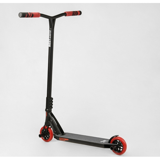 Самокат трюковий Best Scooter «FEAR» МТ-50599 чорно-червоний, SCS-система, пеги, AL диск та дека, колеса PU Ø115mm, ширина керма - 58 см фото westvelo.com