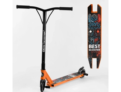 Самокат трюковий Best Scooter «ROBOT-1» 18378 помаранчево-блакитний, HIC-система, пеги, AL диск та дека, колеса PU Ø110mm, ширина керма - 52 см, висота - 83 см