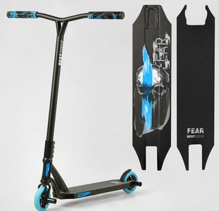 Самокат трюковий Best Scooter «FEAR» МТ-40488 чорно-блакитний, SCS-система, пеги, AL диск та дека, колеса PU Ø115mm, ширина керма - 58 см