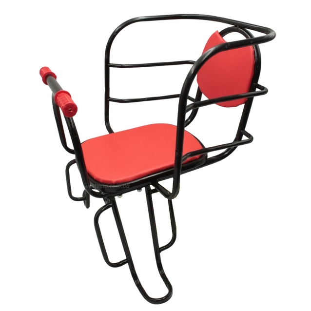 Крісло дитяче метал. на зад. багажник, чорно-червоне, з м'ягким сидінням з ручками фото westvelo.com