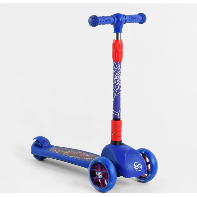 Самокат дитячий 3-х колісний, Best Scooter «SPIDER-MAN» 47359 синій, колеса PU Ø120mm/80mm зі світлом, складне кермо фото westvelo.com