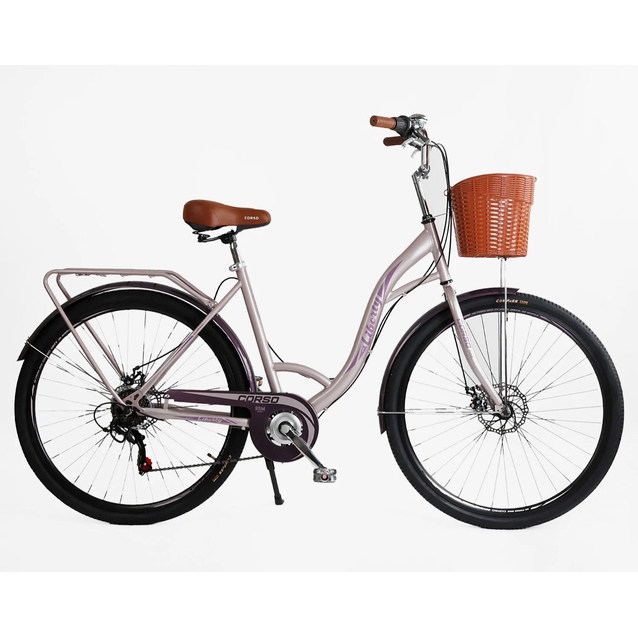 Міський велосипед 28 ST Corso «LIBERTY» LR-28833 сталь 20", (к-т SHIMANO) рожевий + кошик фото westvelo.com