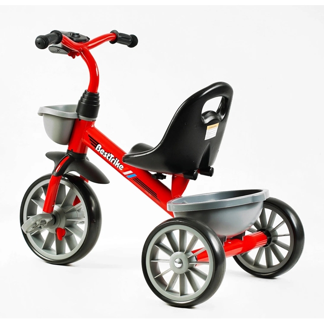 Дитячий велосипед 3-х колісний EVA (піна) Best Trike колеса 12-10, BS-23044 червоно-сірий, сталева рама, фара з музикою та світлом, 1 пісня українською та 2 англійською, 2 кошики фото westvelo.com
