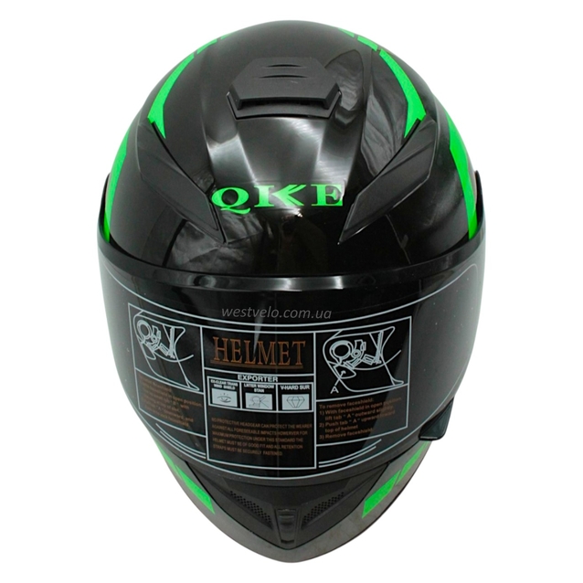 Мото шолом, закритий (L) QIKE Dot "216" чорно-зелений, глянцевий фото westvelo.com