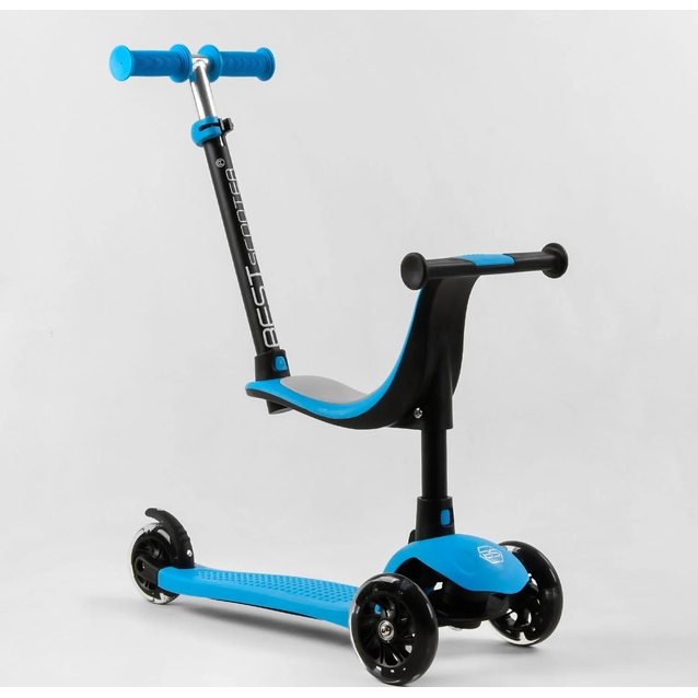 Самокат 3в1 Best Scooter PL-422 колеса PU 120х80mm зі світлом, сидіння, батьківська ручка, блакитний фото westvelo.com