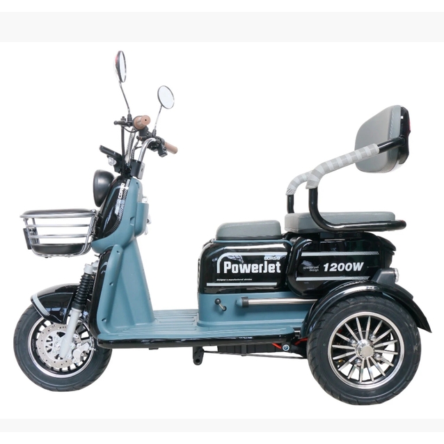 Трицикл Corso «POWER JET» JT-712387, двигун 1200W, акумулятор 72V 28Ah графеновий, чорний + 1 ящик. акум, колеса 10" фото westvelo.com