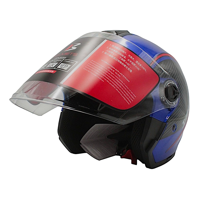 Мото шолом, відкритий (L) "IBK" 705, синій карбон з відкідними окулярами фото westvelo.com