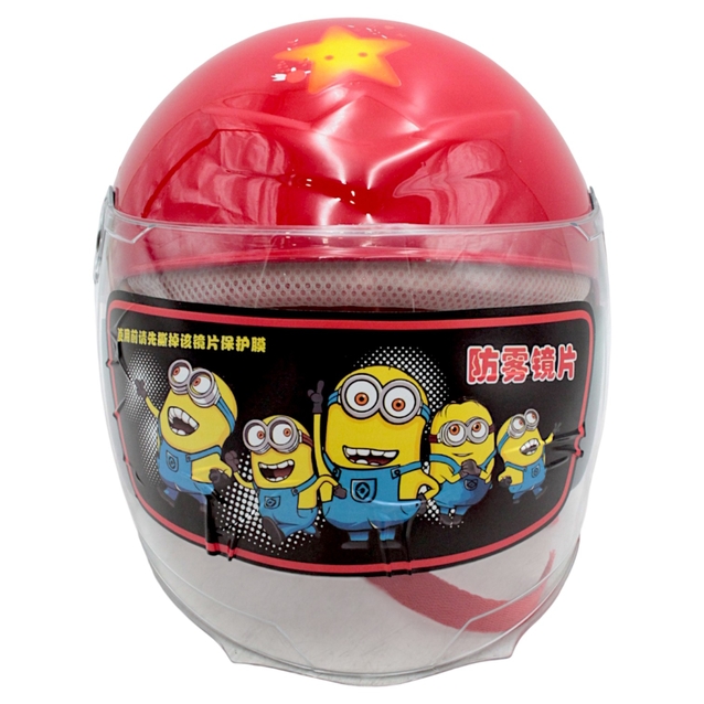 Мото шолом дитячий, відкритий (S) (T69) Minions (зірка) червоний, глянцевий, (прозорий візор) фото westvelo.com