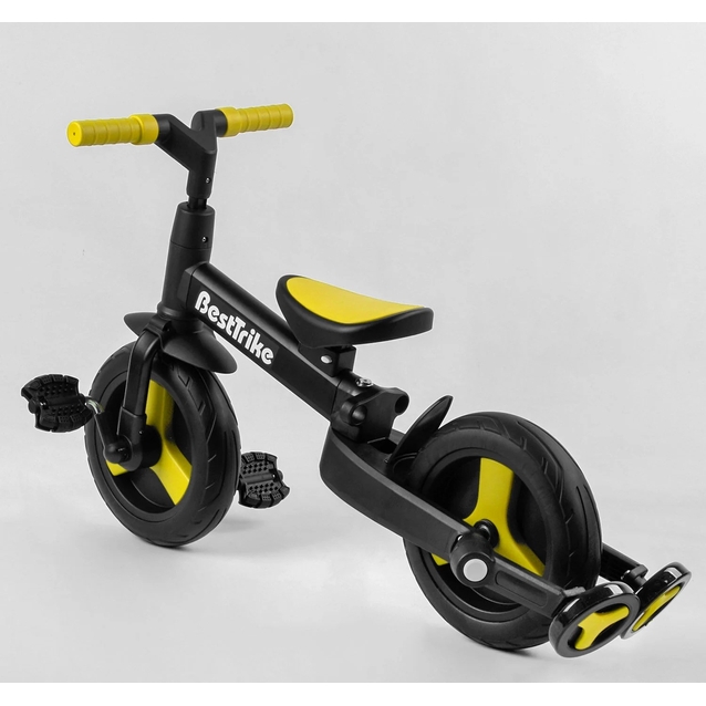 Велобіг-трансформер, 2-кол з батьківською ручкою, PU 10 BestTrike алюміній 58195 чорно-жовтий, складний, батьківська ручка, знімні педалі
