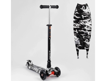 Самокат дитячий 3-х колісний, Best Scooter A 25771 / 779-1512 чорно-білий, колеса PU Ø120mm/80mm зі світлом, трубка керма алюмінієва