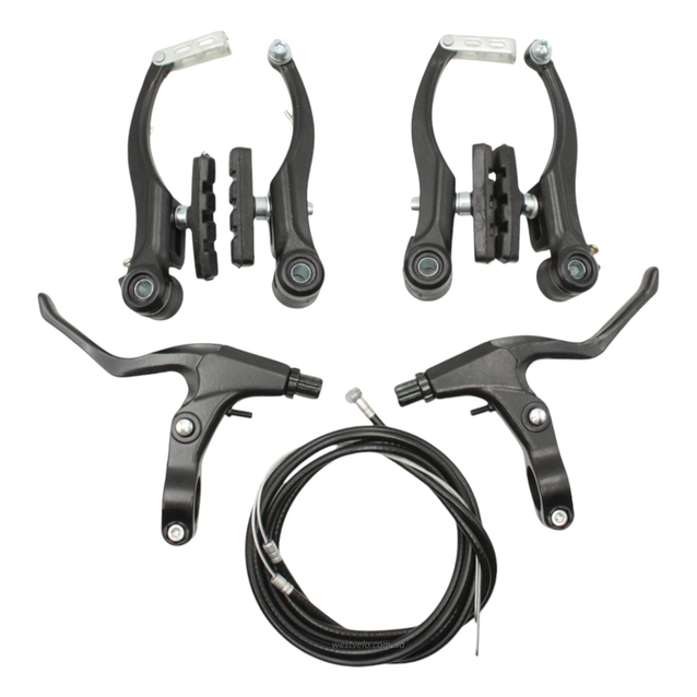 Комплект гальм V-brake алюміній чорний (перед+зад, ручки, троси) фото westvelo.com