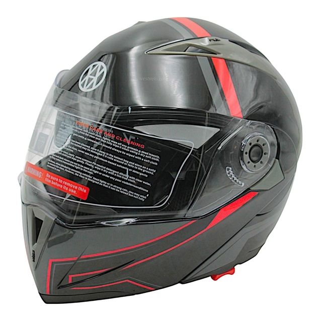 Мото шолом, трансформер (L) (59-60) VLAND 158 чорно-червоний глянець з відкидними окулярами фото westvelo.com