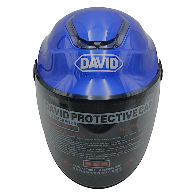 Мото шолом, відкритий "DAVID" S307, синій глянцевий тоноване скло, регулятор розміру з білим катафотом (ABS) фото westvelo.com