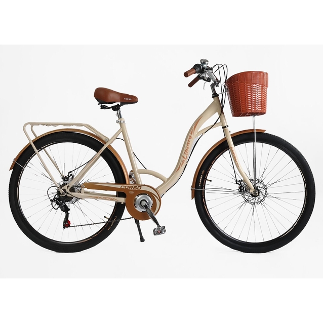Міський велосипед 28 ST Corso «LIBERTY» LR-28406 сталь 20", (к-т SHIMANO) бежевий + кошик фото westvelo.com