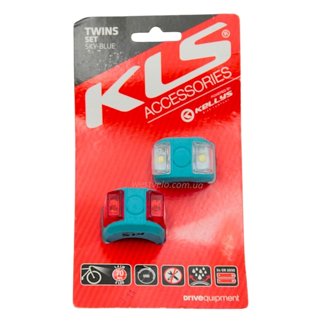 Мигалки на батарейках силікон (перед + зад) KLS Twins (2хCR 2032) блакитний фото westvelo.com