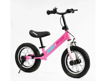 Велобіг 12 Corso надувні колеса, сталева рама «RUN-A-WAY» CV-04561 ручне гальмо, рожево-білий