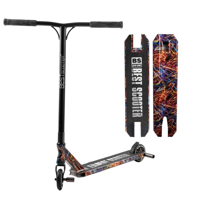 Самокат трюковий Best Scooter «ABSTRACTION» BS-77350 різнокольоровий, HIC-система, пеги, AL диск та дека, колеса PU Ø110mm, ширина керма - 60 см фото westvelo.com