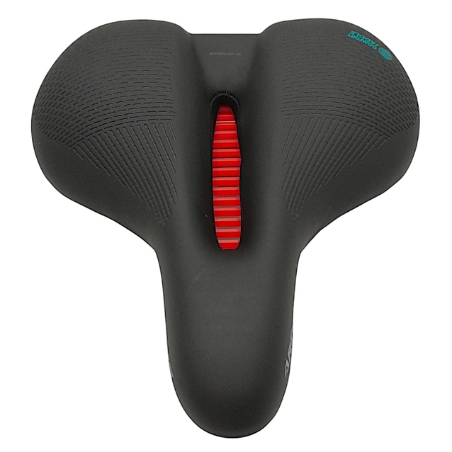 Сідло на демпферах з отвором ARDIS C007, чорне з червоним, з катафотом (255х220) фото westvelo.com