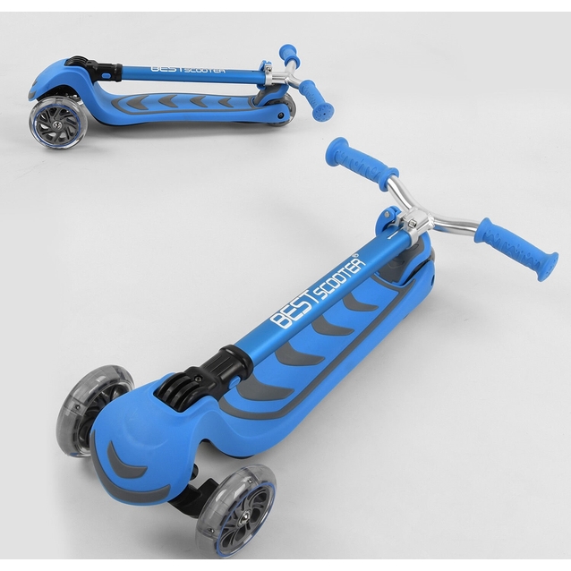 Самокат дитячий 3-х колісний, Best Scooter Y-00180 блакитний, колеса PU Ø120mm/80mm зі світлом, складне AL кермо фото westvelo.com