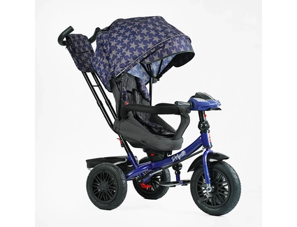 Дитячий велосипед 3-х колісний з батьківською ручкою, з дашком, надувні колеса Best Trike «PERFETTO» 8066/208-23 cиній, поворотне сидіння, кошик, фара музична, USB, Bluetooth