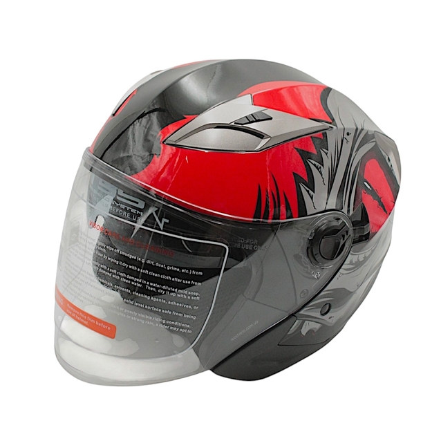 Мото шолом, відкритий (S) (55-56см) BLD-708 "Raptor" чорно-червоний глянець з відкидними окулярами фото westvelo.com