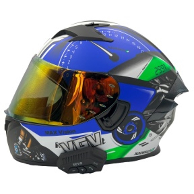 Мото шолом, закритий (M) VGV "1029-38" синьо-білий матовий, (Вмонтований Bluetooth Наушники та мікрофон) вмонтовані окуляраи фото westvelo.com