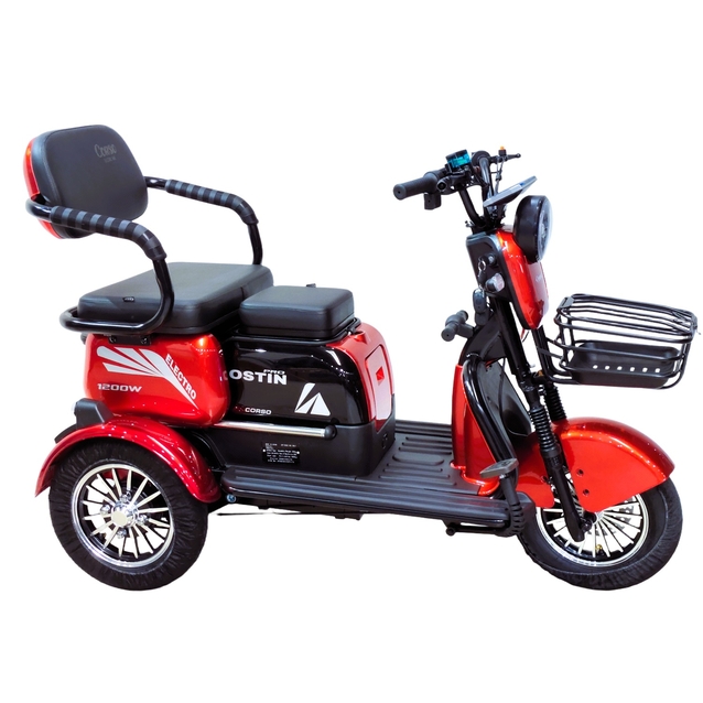 Трицикл Corso «OSTIN PRO» SN-208735, двигун 1200W, акумулятор 72V 28Ah графеновий, червоний + 1 ящик. акум, колеса 10" фото westvelo.com