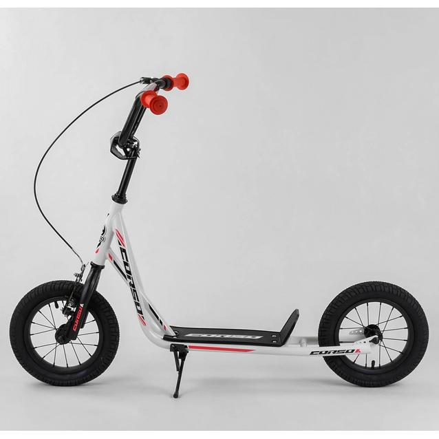 Самокат дитячий 2-х колісний, надувні колеса 12 Corso JT 28822 чорно-білий, ручне переднє гальмо фото westvelo.com